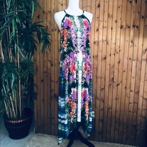 London Times 12 Long Spaghetti Strap Floral Dress